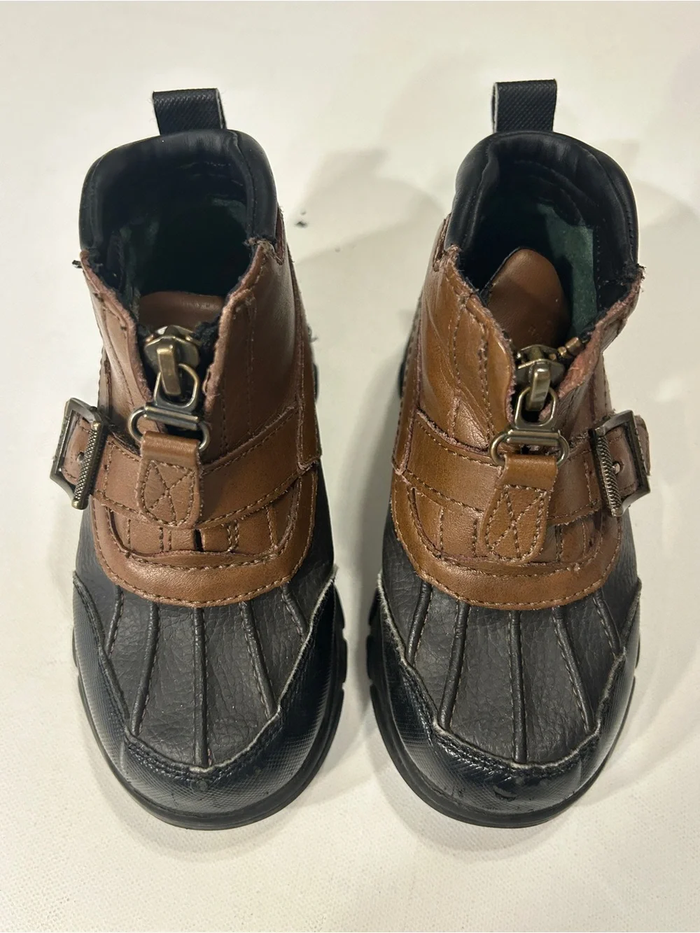 Polo Ralph Lauren Boys Brown Black Leather Duck Boots Ankle Boots Size 8